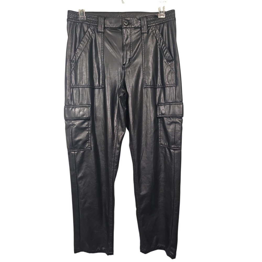 American Eagle Cargo Pants Faux Leather Goth Grunge Moto Black Stretch Women 12